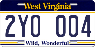 WV license plate 2YO004