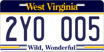 WV license plate 2YO005