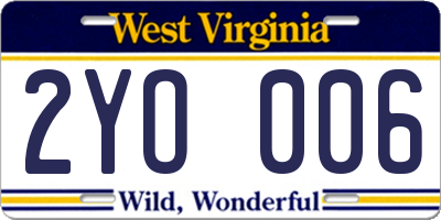 WV license plate 2YO006