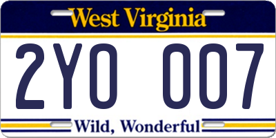 WV license plate 2YO007