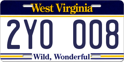 WV license plate 2YO008