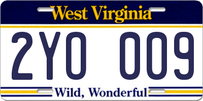 WV license plate 2YO009