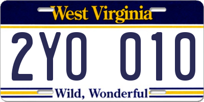 WV license plate 2YO010