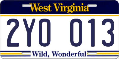 WV license plate 2YO013