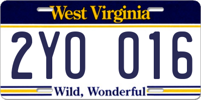 WV license plate 2YO016