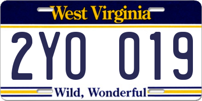 WV license plate 2YO019