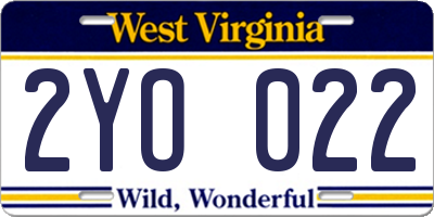 WV license plate 2YO022