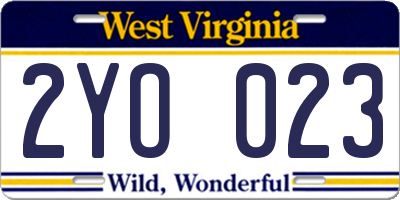 WV license plate 2YO023