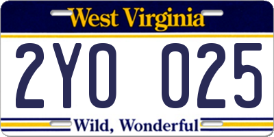 WV license plate 2YO025