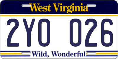 WV license plate 2YO026