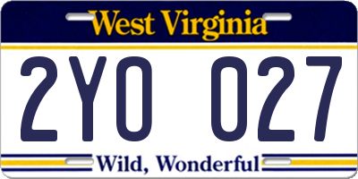 WV license plate 2YO027