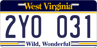 WV license plate 2YO031