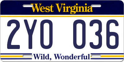 WV license plate 2YO036