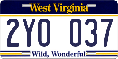 WV license plate 2YO037