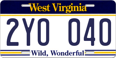 WV license plate 2YO040