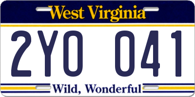 WV license plate 2YO041
