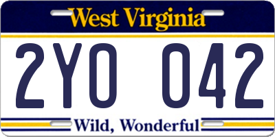 WV license plate 2YO042