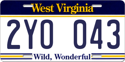 WV license plate 2YO043