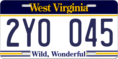 WV license plate 2YO045
