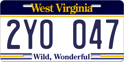 WV license plate 2YO047