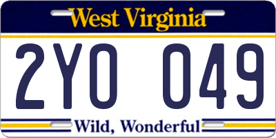 WV license plate 2YO049