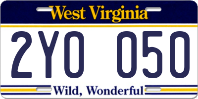 WV license plate 2YO050