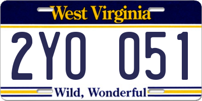 WV license plate 2YO051