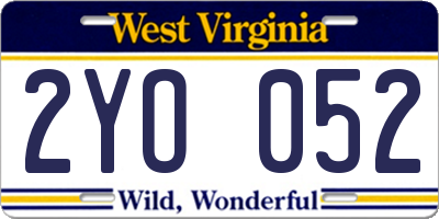 WV license plate 2YO052