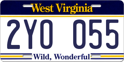 WV license plate 2YO055