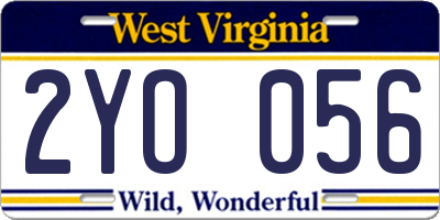 WV license plate 2YO056