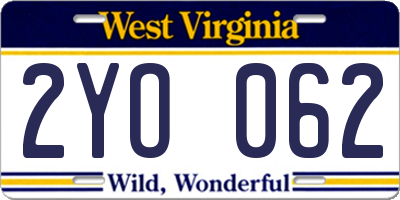 WV license plate 2YO062