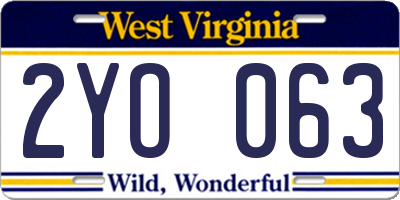 WV license plate 2YO063