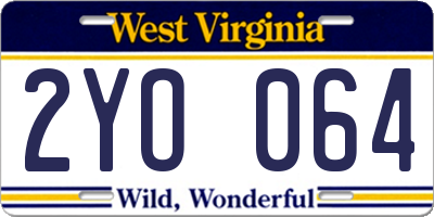 WV license plate 2YO064