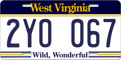 WV license plate 2YO067