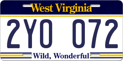 WV license plate 2YO072