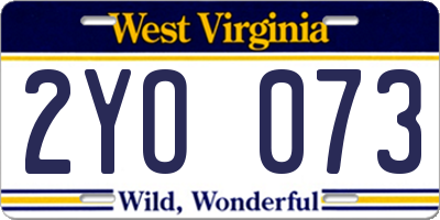 WV license plate 2YO073