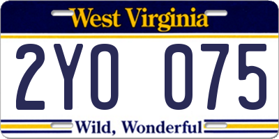 WV license plate 2YO075