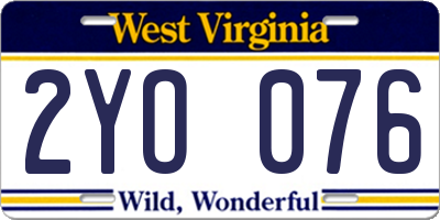 WV license plate 2YO076