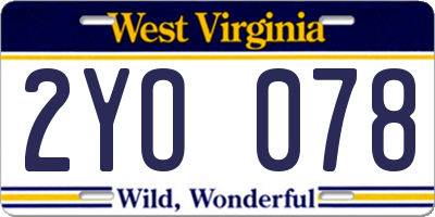 WV license plate 2YO078