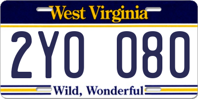 WV license plate 2YO080