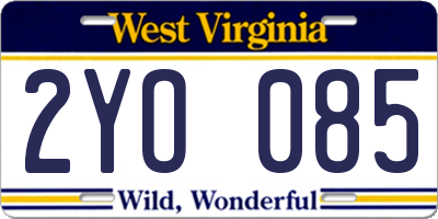 WV license plate 2YO085