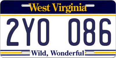 WV license plate 2YO086
