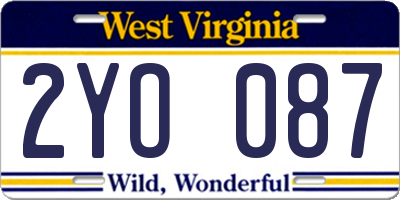 WV license plate 2YO087