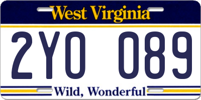 WV license plate 2YO089