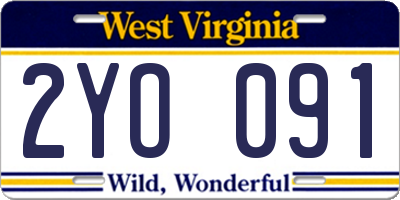 WV license plate 2YO091