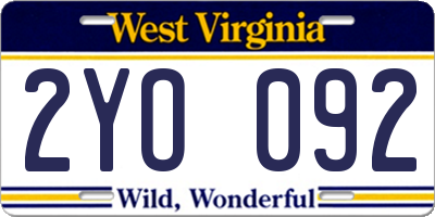 WV license plate 2YO092