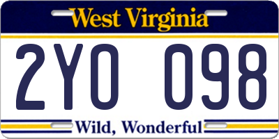 WV license plate 2YO098