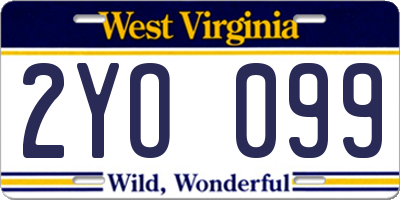 WV license plate 2YO099