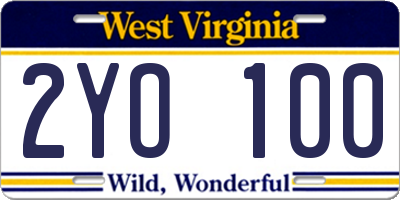 WV license plate 2YO100