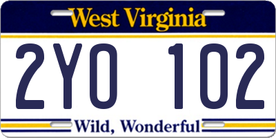 WV license plate 2YO102